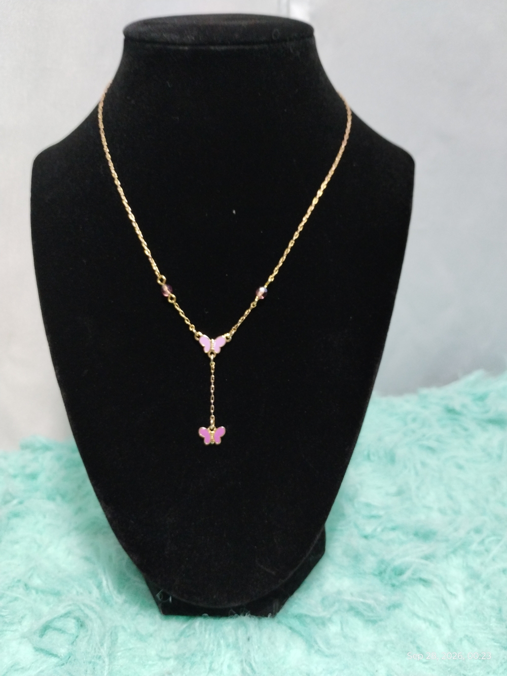 Girls Gold Necklace with Pink Butterfly Charms - GitJewelry